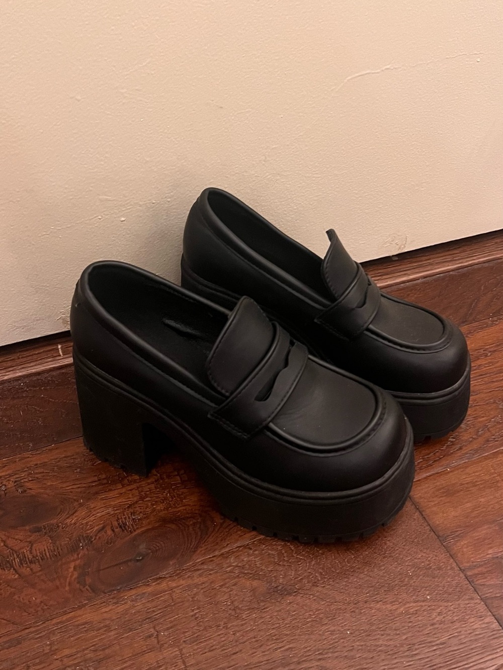 Black Platform Chunky Heel Loafer - Women's